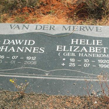 MERWE Dawid Johannes, van der 1912-2008 &amp; Helie Elizabeth HANEKOM 1920-1998