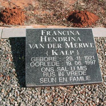MERWE Francina Hendrina, van der nee KALP 1921-1997