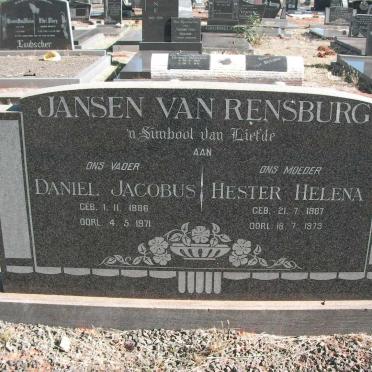 RENSBURG Daniel Jacobus, Jansen van 1886-1971 &amp; Hester Helena 1887-1973