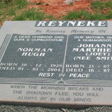 REYNEKE Norman Hugh 1929-2004 &amp; Johanna Marthiena SMITH 1934-2011