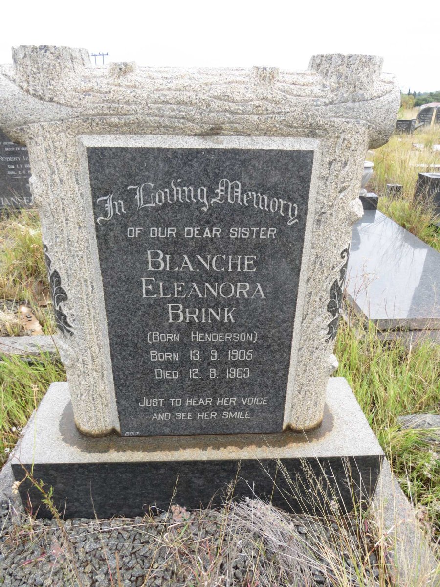 BRINK Blanche Eleanora nee HENDERSON 1905-1963