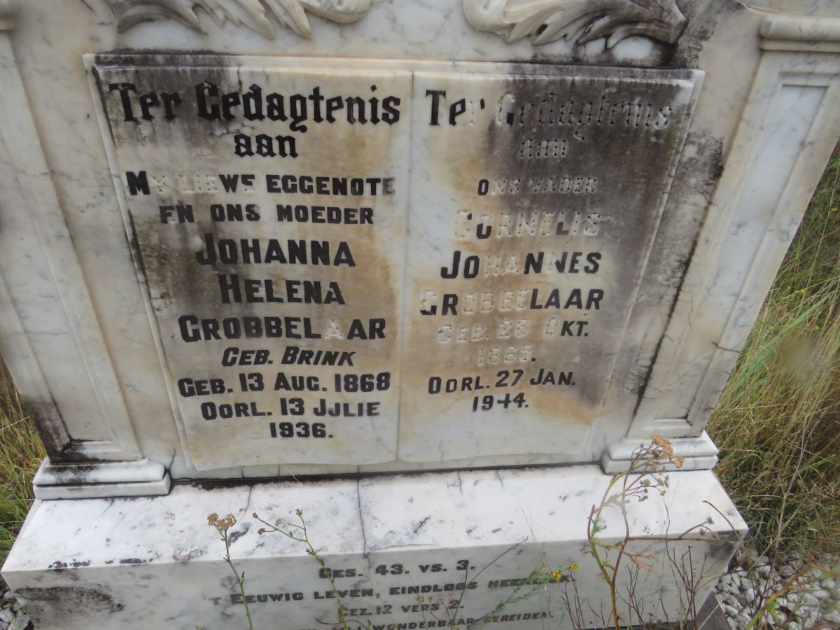 GROBBELAAR Cornelis Johannes 1865-1944 &amp; Johanna Helena BRINK 1868-1936