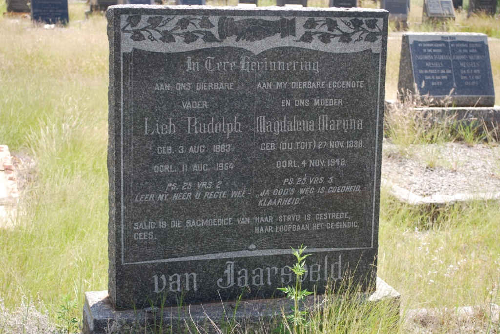 JAARSVELD Lieb Rudolph, van 1883-1954 &amp; Magdalena Maryna DU TOIT 1888-1948