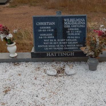 HATTINGH Christian 1918-2002 &amp; Wilhelmina Magdalena GREYLING 1931-2011