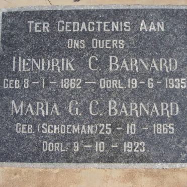 BARNARD Hendrik C. 1862-1935 &amp; Maria G.C. nee SCHOEMAN 1865-1923