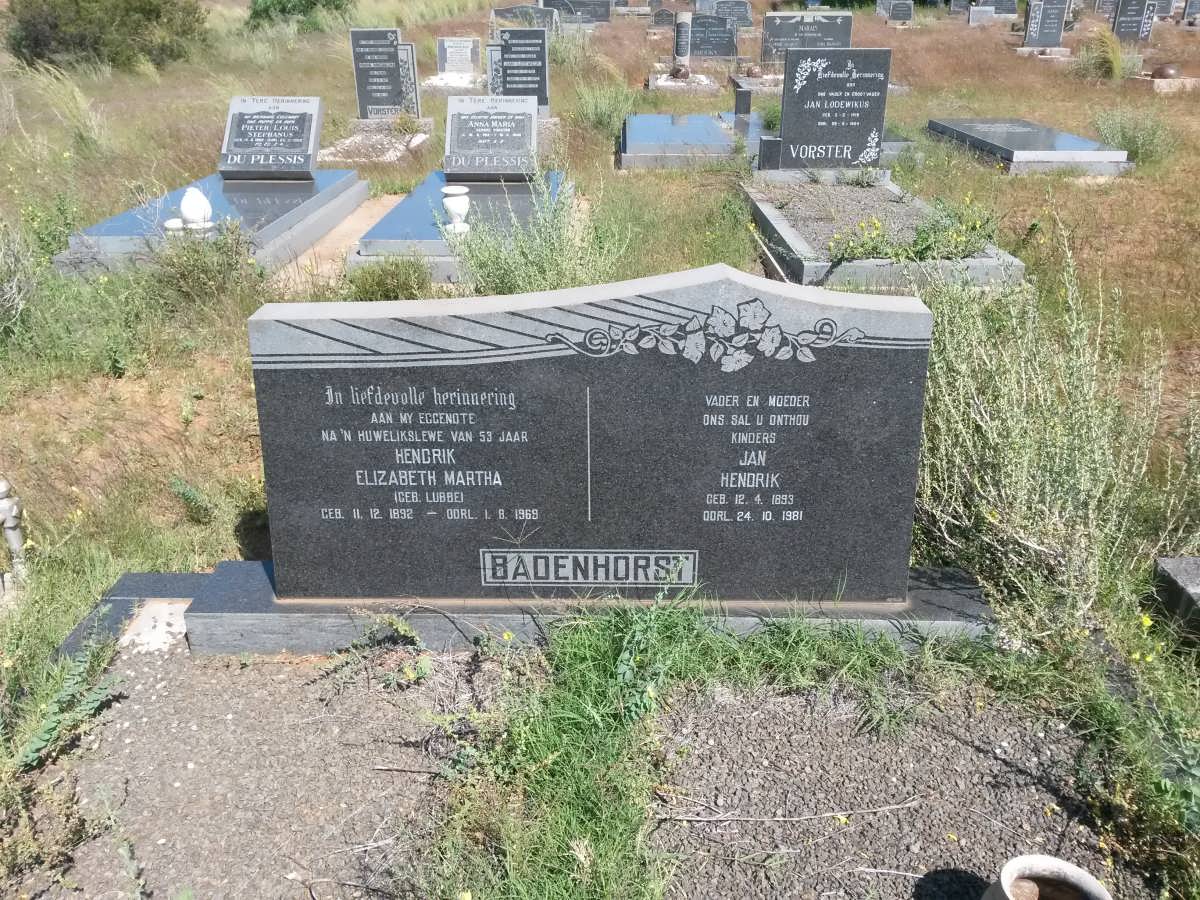 BADENHORST Jan Hendrik 1893-1981 &amp; Hendrik Elizabeth Martha LUBBE 1892-1969