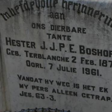 BOSHOFF M.C. 1874-1937 &amp; Hester J.J.P.E. TERBLANCHE 1878-1961