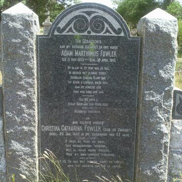 FOWLER Adam Marthinus 1863-1943 &amp; Christina Catharina DE SWARDT -1950