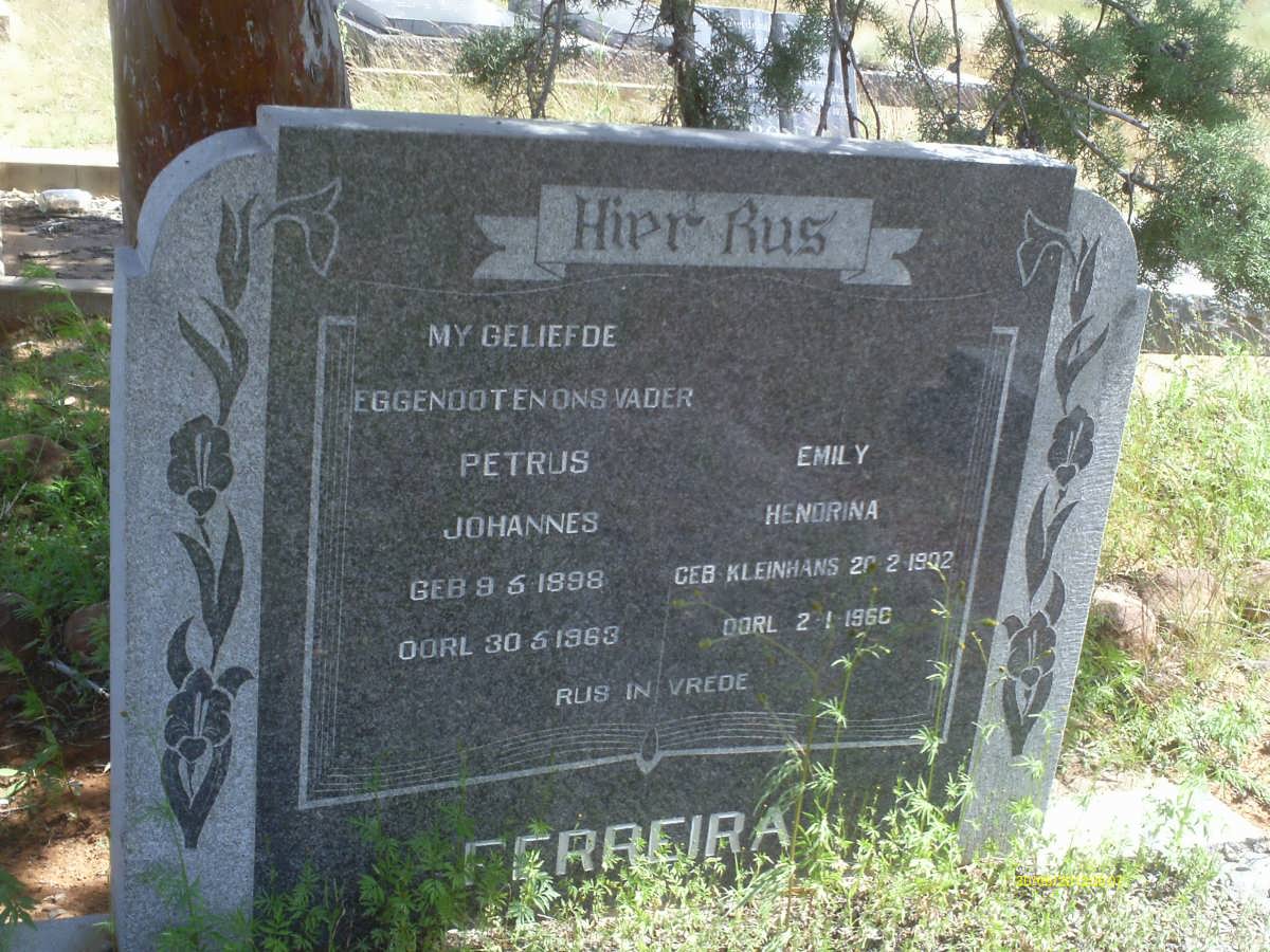 FERREIRA Petrus Johannes 1898-1963 &amp; Emily Hendrina KLEINHANS 1902-1960