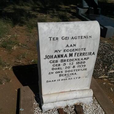 FERREIRA Johanna M. nee BREDENKAMP 1880-1939 :: FERREIRA Berlina