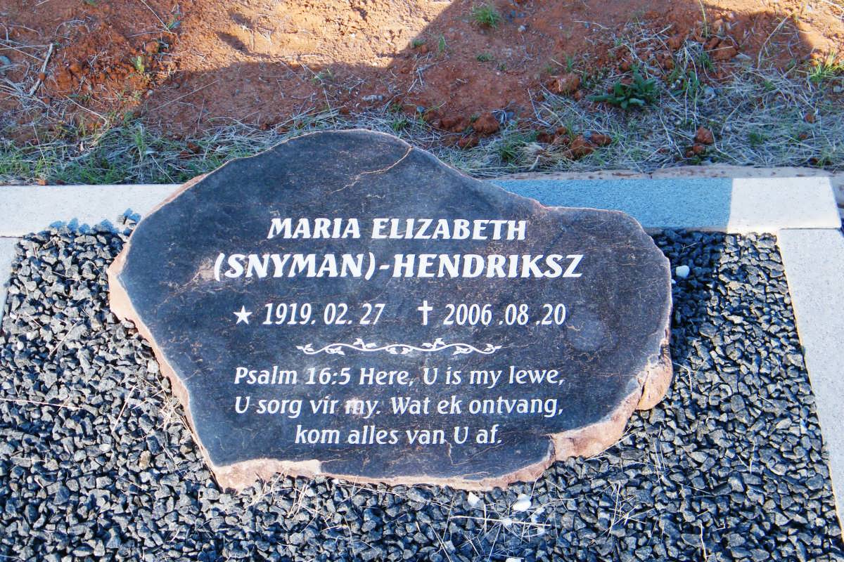 HENDRIKSZ Maria Elizabeth nee SNYMAN 1919-2006