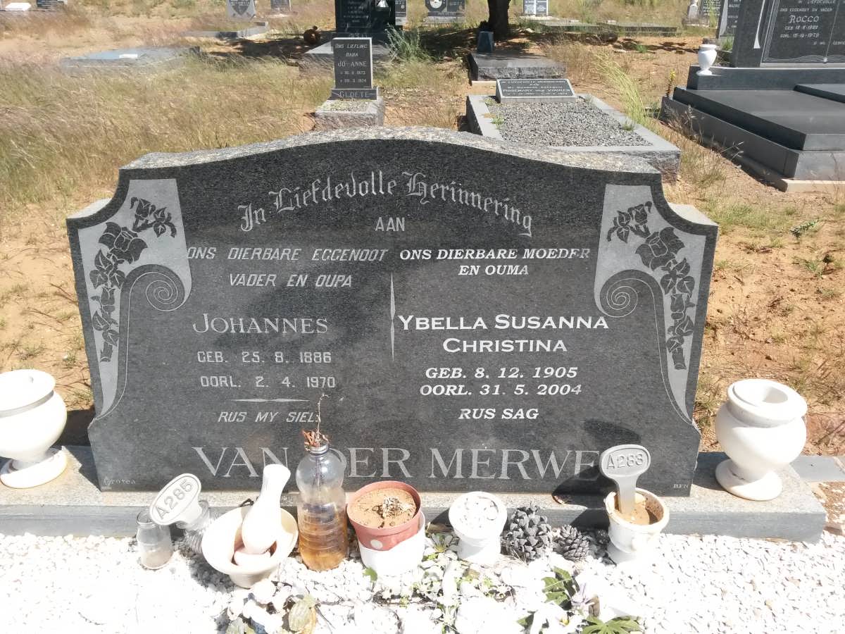 MERWE Johannes, van der 1886-1970 &amp; Ybella Susanna Christina 1905-2004
