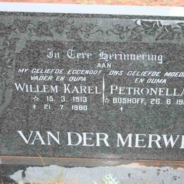 MERWE Willem Karel, van der 1913-1980 &amp; Petronella BOSHOFF 1920-