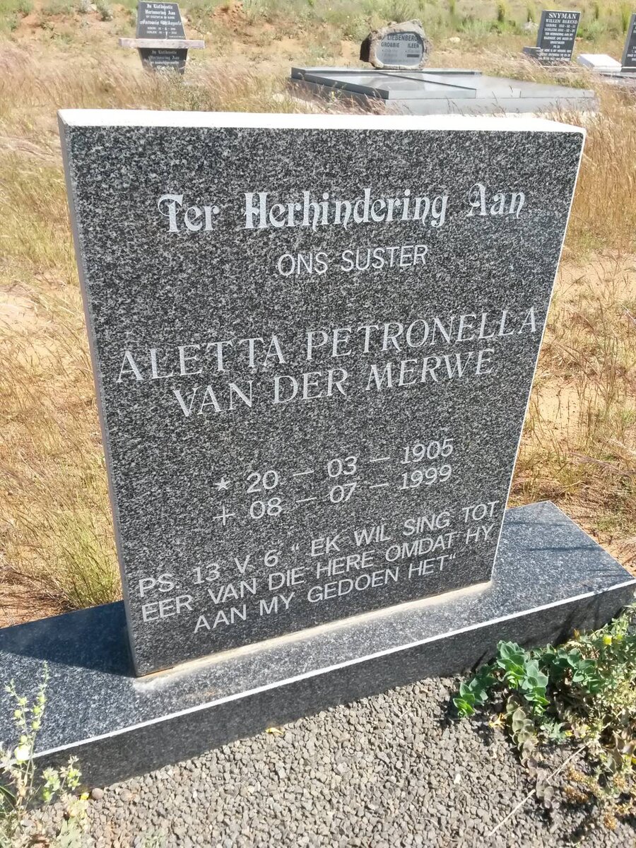 MERWE Aletta Petronella, van der 1905-1999