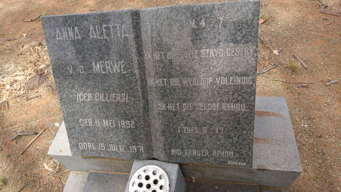 MERWE Anna Aletta, v.d. nee CILLIERS 1892-1971