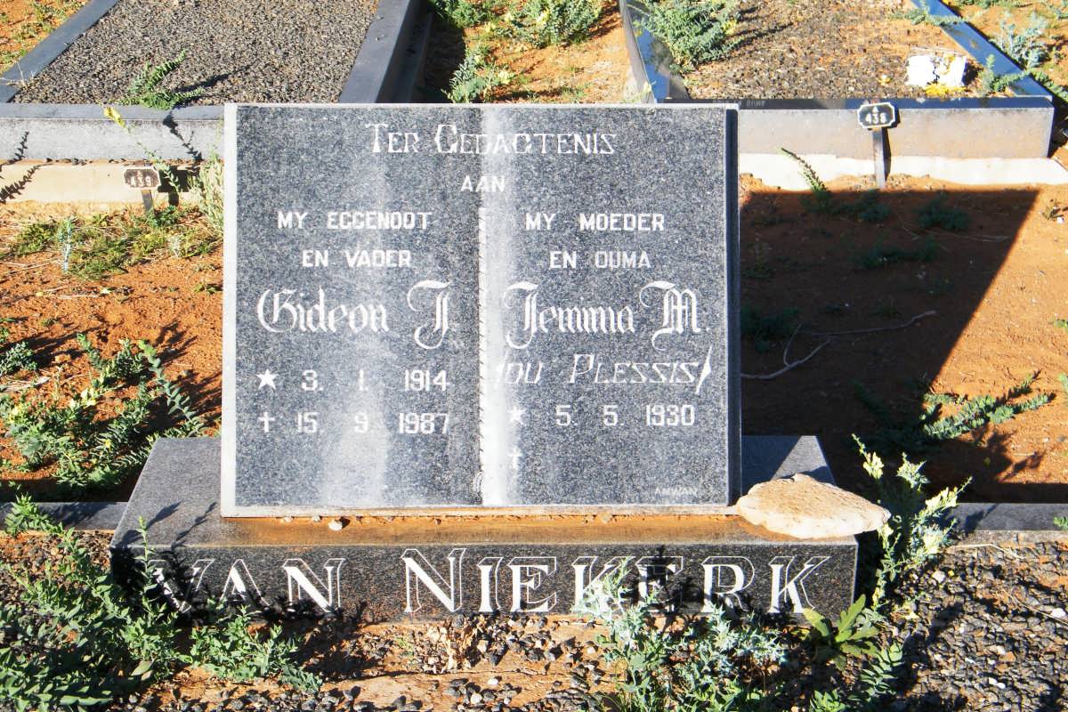 NIEKERK Gideon J., van 1914-1987 &amp; Jemima M. DU PLESSIS 1930-