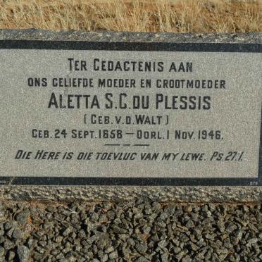 PLESSIS Aletta S.C., du nee V.D. WALT 1858-1946