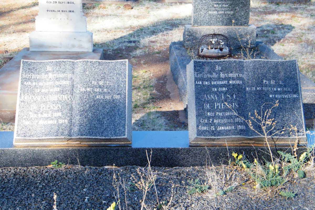 PLESSIS Johannes Christiaan, du -1944 &amp; Anna J.S.C. PRETORIUS 1893-1980