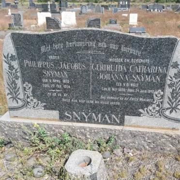 SNYMAN Philippus Jacobus 1879-1954 &amp; Gertruida Catharina Johanna V.D. WALT 1886-1949