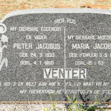 VENTER Pieter Jacobus 1893-1960 &amp; Maria Jacoba FOWLER 1891-1963