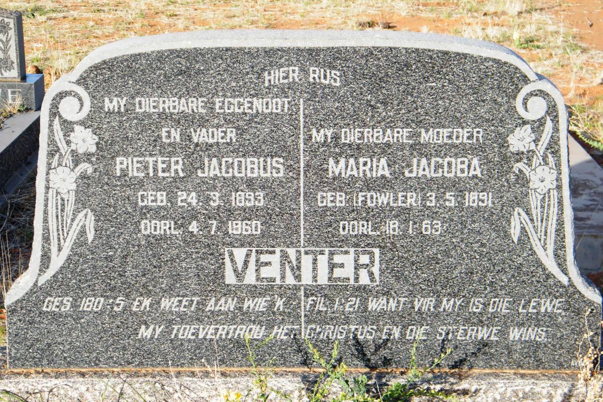 VENTER Pieter Jacobus 1893-1960 &amp; Maria Jacoba FOWLER 1891-1963