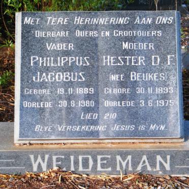 WEIDEMAN Philippus Jacobus 1889-1980 &amp; Hester D.F. BEUKES 1893-1975