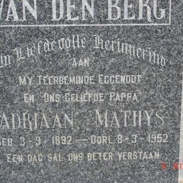 BERG Adriaan Mathys, van den 1892-1952
