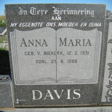 DAVIS Anna Maria nee V. NIEKERK 1931-1986