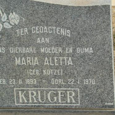 KRUGER Maria Aletta geb KOTZE 1893-1970
