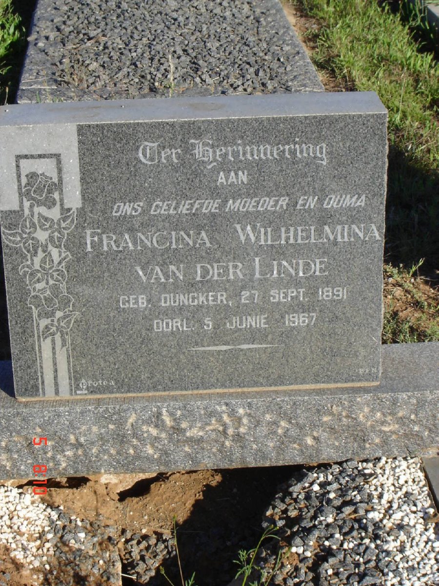 LINDE Francina Wilhelmina, van der 1891-1967