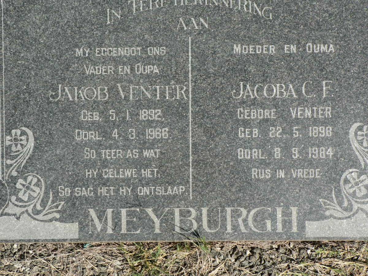 MEYBURGH Jakob Venter 1892-1966 &amp; Jacoba C.F. VENTER 1898-1984