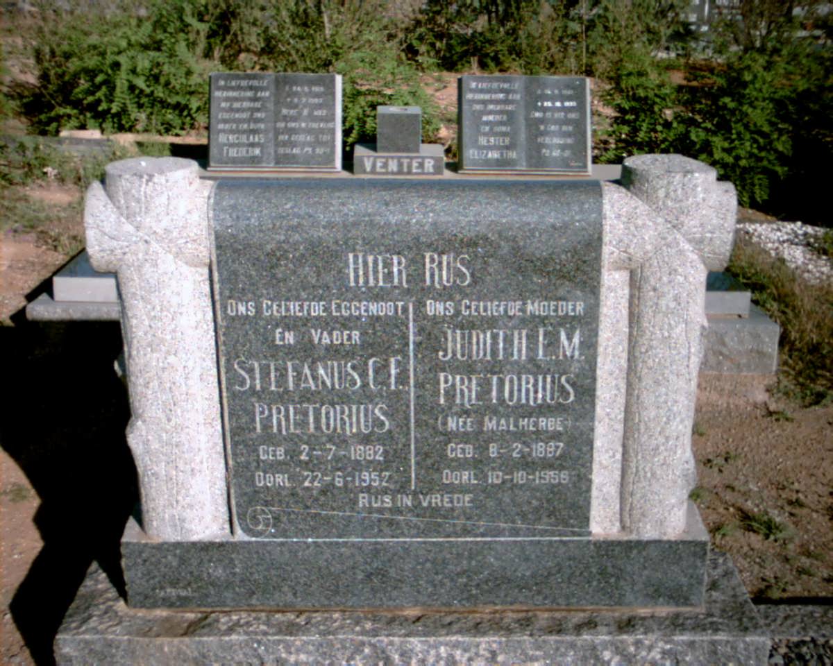PRETORIUS Stefanus C.F. 1882-1952 &amp; Judith E.M. MALHERBE 1887-1958