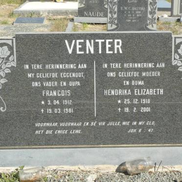 VENTER Francois 1912-1981 &amp; Hendrika Elizabeth 1918-2001
