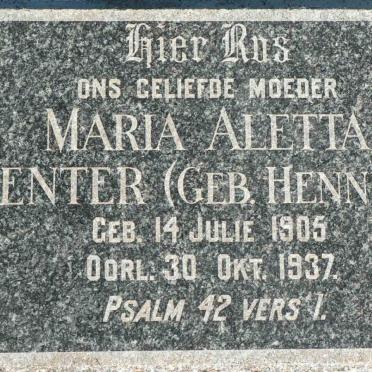 VENTER Maria Aletta nee HENNING 1905-1937