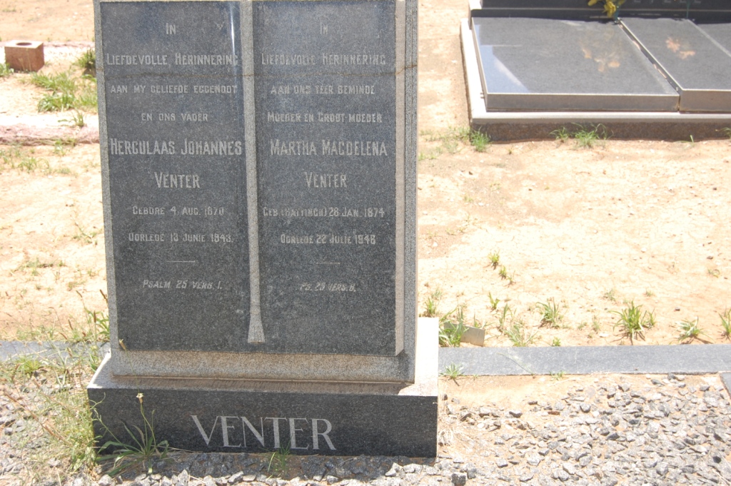 VENTER Herculaas Johannes 1870-1943 &amp; Martha Magdelena HATTINGH 1874-1946