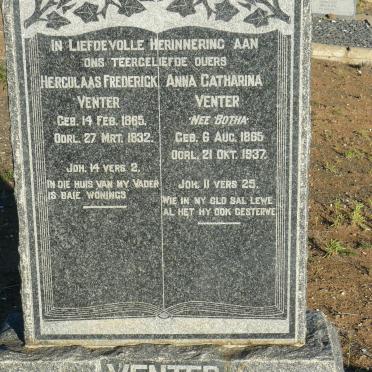 VENTER Herculaas Frederick 1865-1932 &amp; Anna Catharina BOTHA 1865-1937