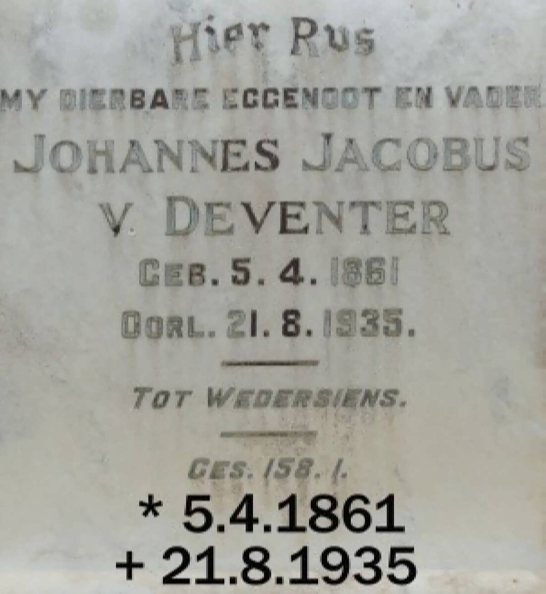 DEVENTER Johannes Jacobus, v. 1861-1935