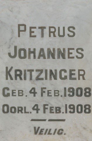 KRITZINGER Petrus Johannes 1908-1908