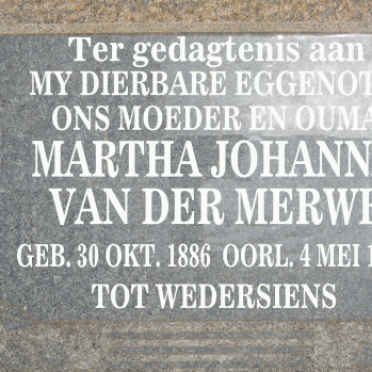 MERWE Martha Johanna, van der 1886-1955