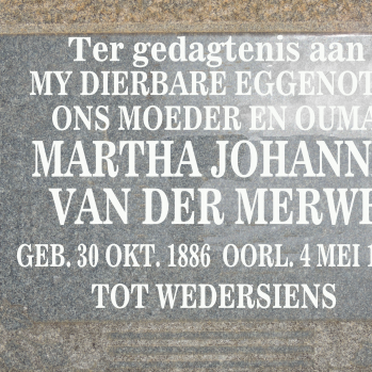 MERWE Martha Johanna, van der 1886-1955