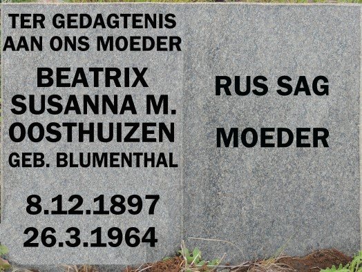 OOSTHUIZEN Beatrix Susanna M. nee BLUMENTHAL 1897-1964