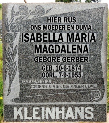 KLEINHANS Isabella Maria Magdalena nee GERBER 1874-1955