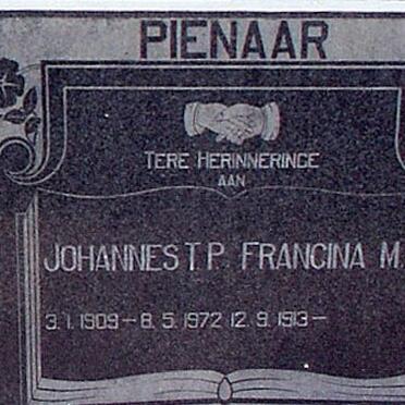 PIENAAR Johannes T.P. 1909-1972 &amp; Francina M. 1913-