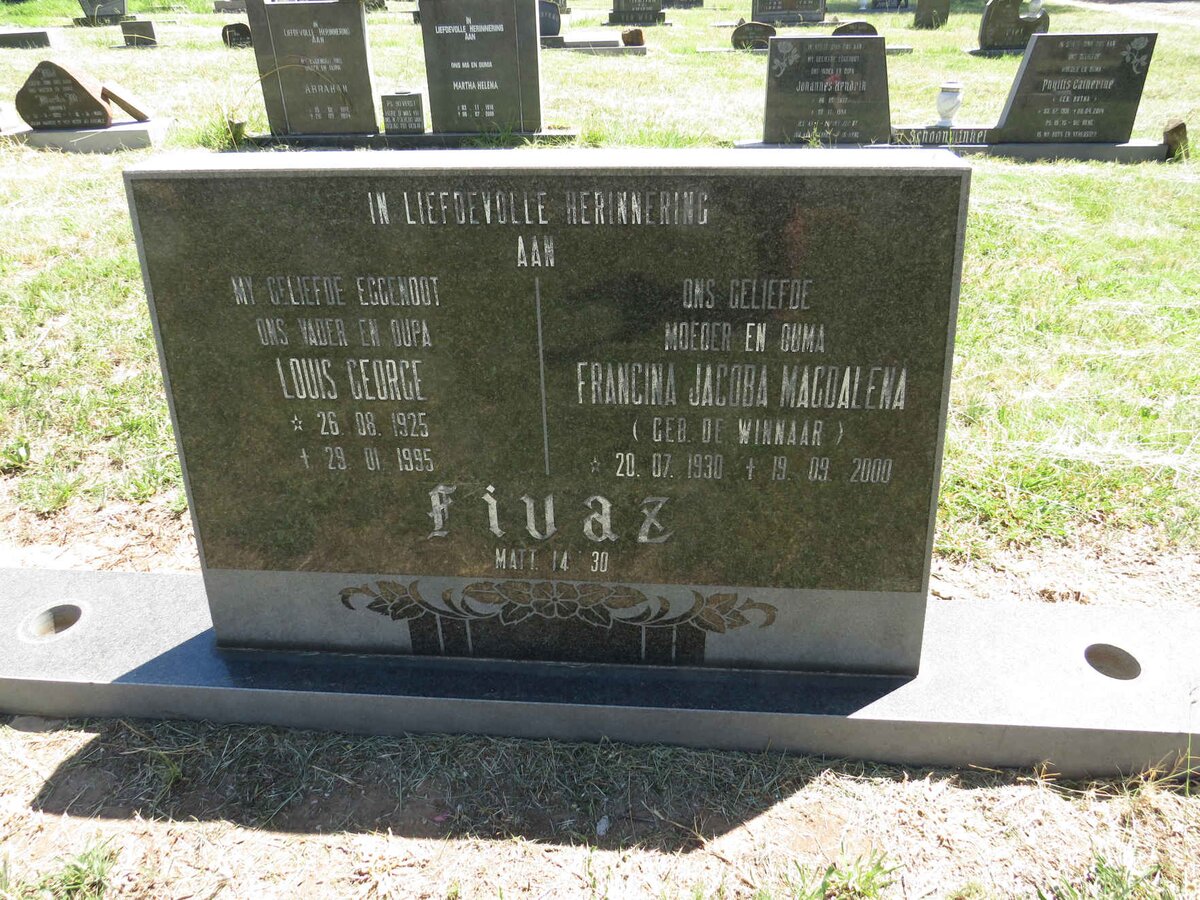 FIVAZ Louis George 1925-1995 & Francina Jacoba Magdalena DE WINNAAR 1930-2000