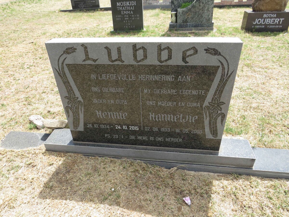 LUBBE Hennie 1934-2015 & Hannetjie 1933-2000