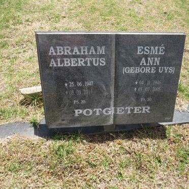 POTGIETER Abraham Albertus 1947-2011 & Esme Ann UYS 1946-2005