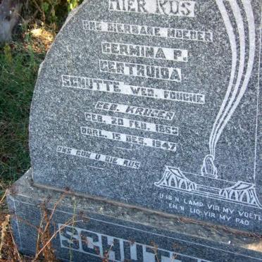SCHUTTE Germina P. Gertruida voorheen FOUCHE nee KRUGER 1863-1947