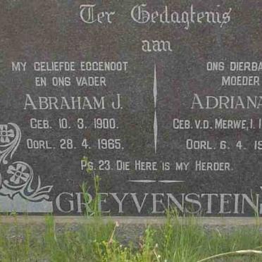 GREYVENSTEIN Abraham J. 1900-1965 &amp; Adriana C. V.D. MERWE 1901-1978