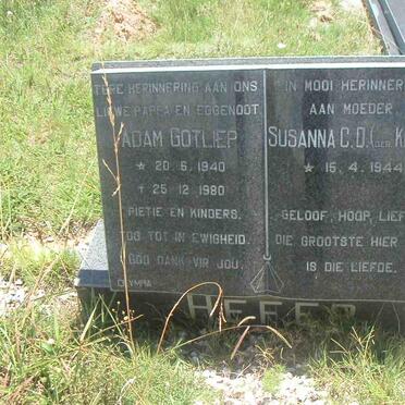 HEFER Adam Gotliep 1940-1980 &amp; Susanna C.D. KRUGER 1944