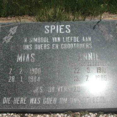 SPIES Mias 1900-1984 &amp; Annie VAN JAARSVELD 1910-1986